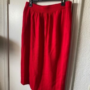 St John Collection Marie Gray Red Knit Pencil Skirt Elastic Waist Size 14 USA